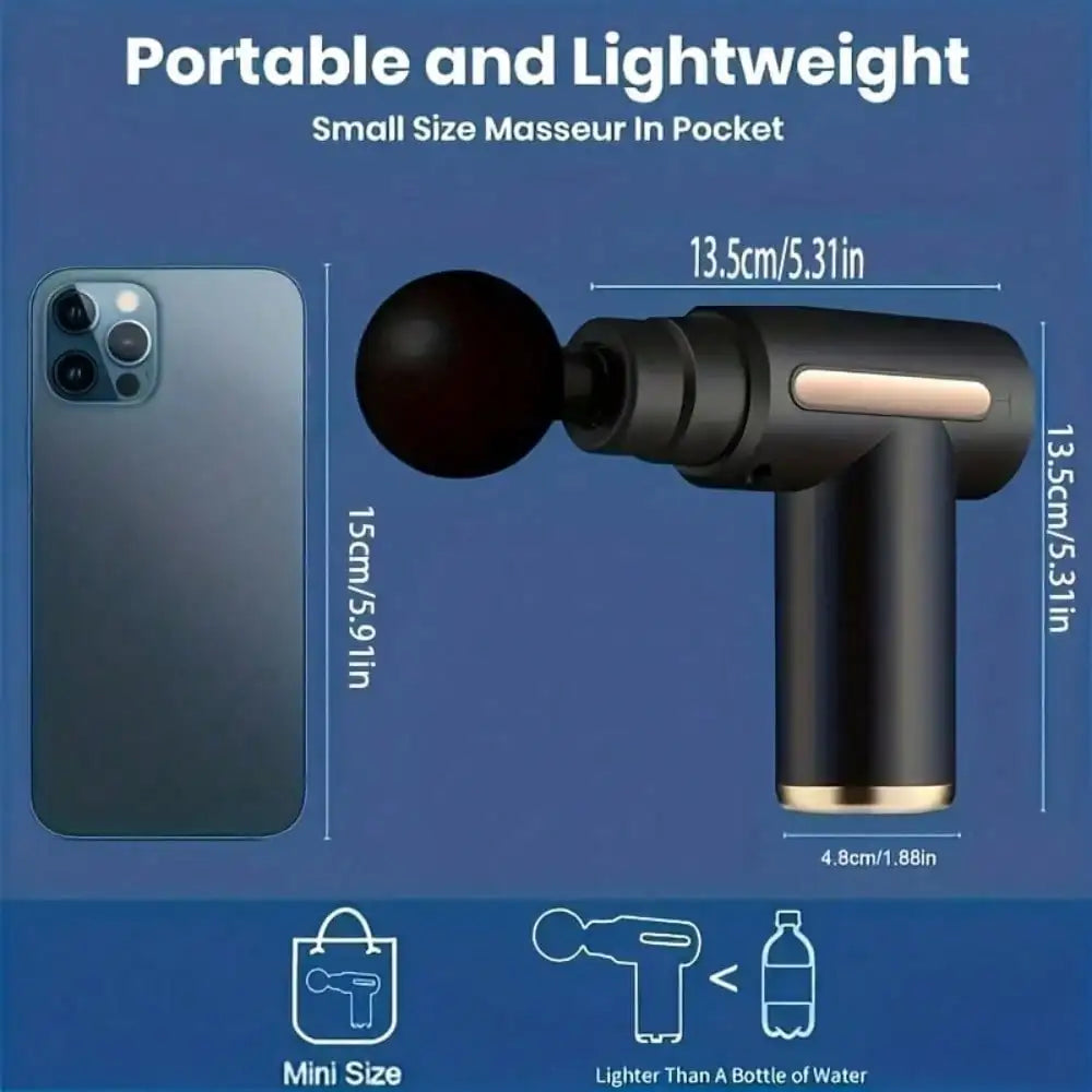 Pistola de Masaje Eléctrica Profesional – Masajeador Muscular con Pantalla LED y 4 Cabezales